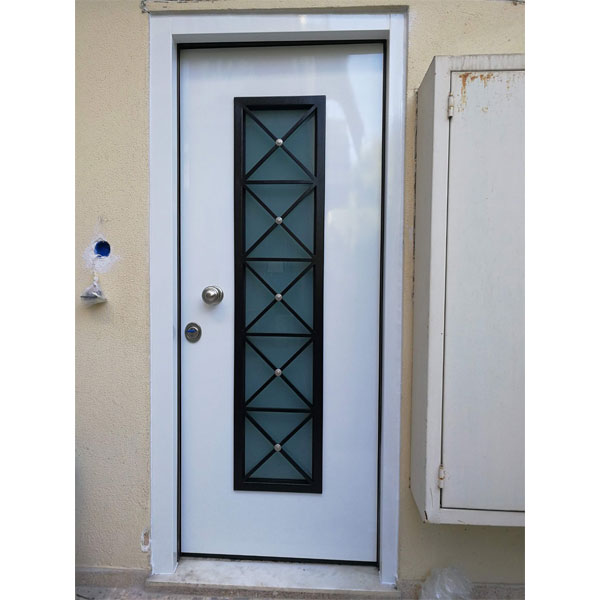 Πόρτα Ασφαλείας με επένδυση αλουμινίου με τζάμι